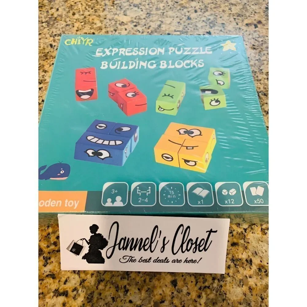 Wooden Expressions Matching Block Puzzles Building Cubes Toy Borad Games Educati